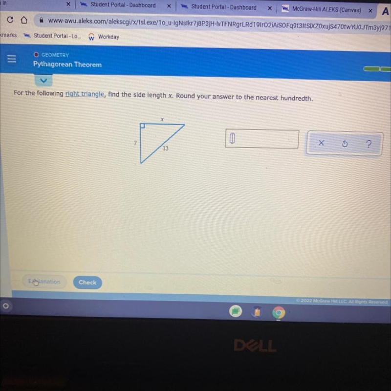 =GEOMETRYPythagorean TheoremFor the following right triangle, find the side length-example-1