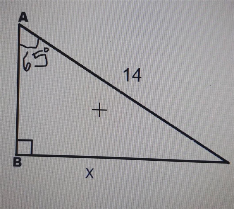 Use trig ratios to find the missing side of the triangle below. Show all of your work-example-1