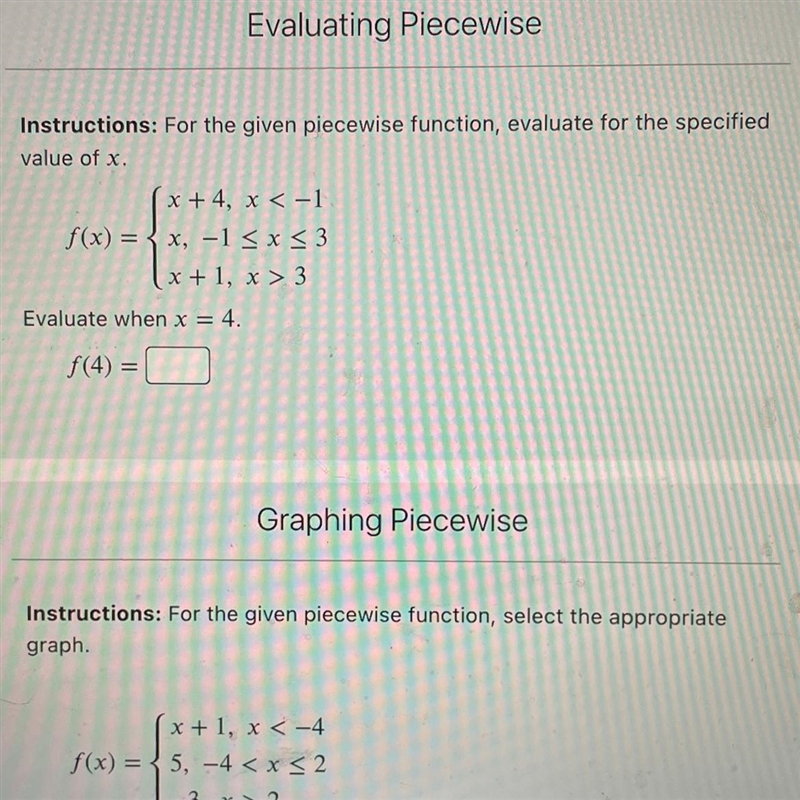 For the given piecewise function evaluate for the specific value of X-example-1