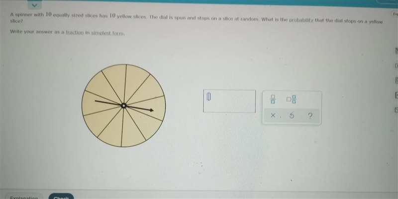 A spinner with 10 equally sized slices has 10 yellow slices. The dial is spun and-example-1