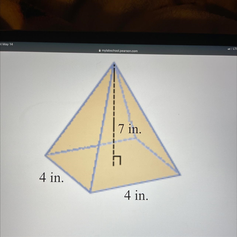 find the volume of the square pyramid. type an integer or decimal. round final answer-example-1