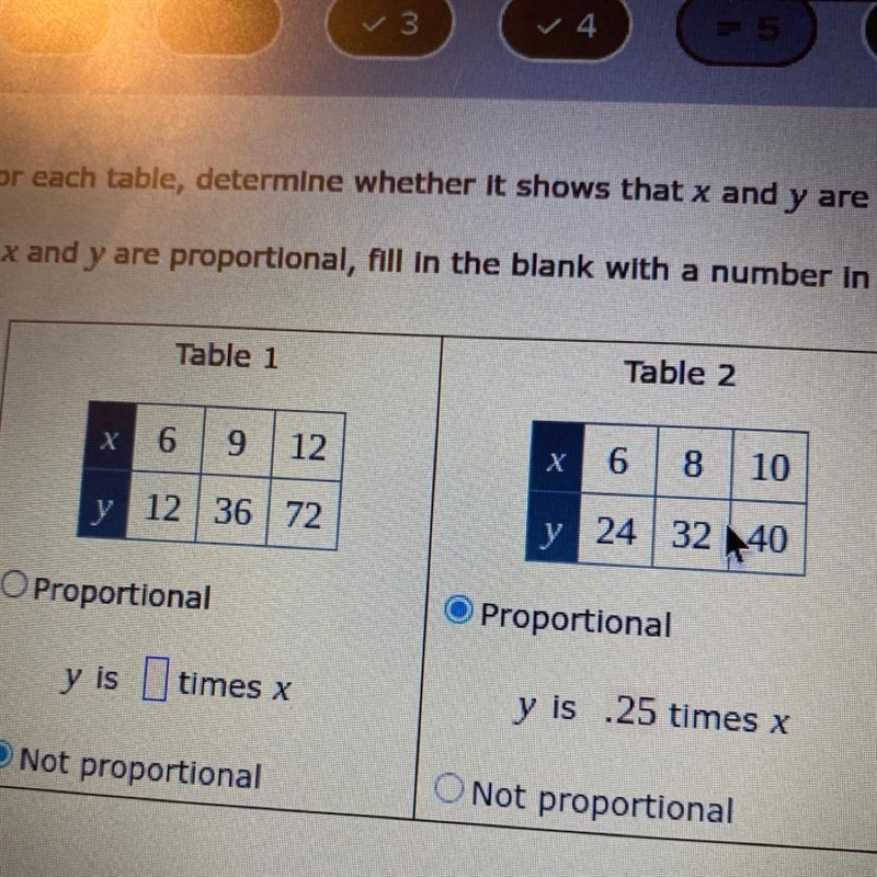 For each table, determine whether it shows that x and y are proportional. If x and-example-1