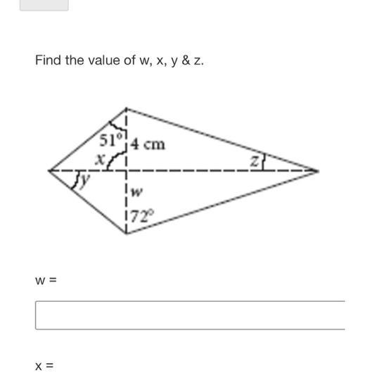 In the kite, find the value of w x y and z-example-1