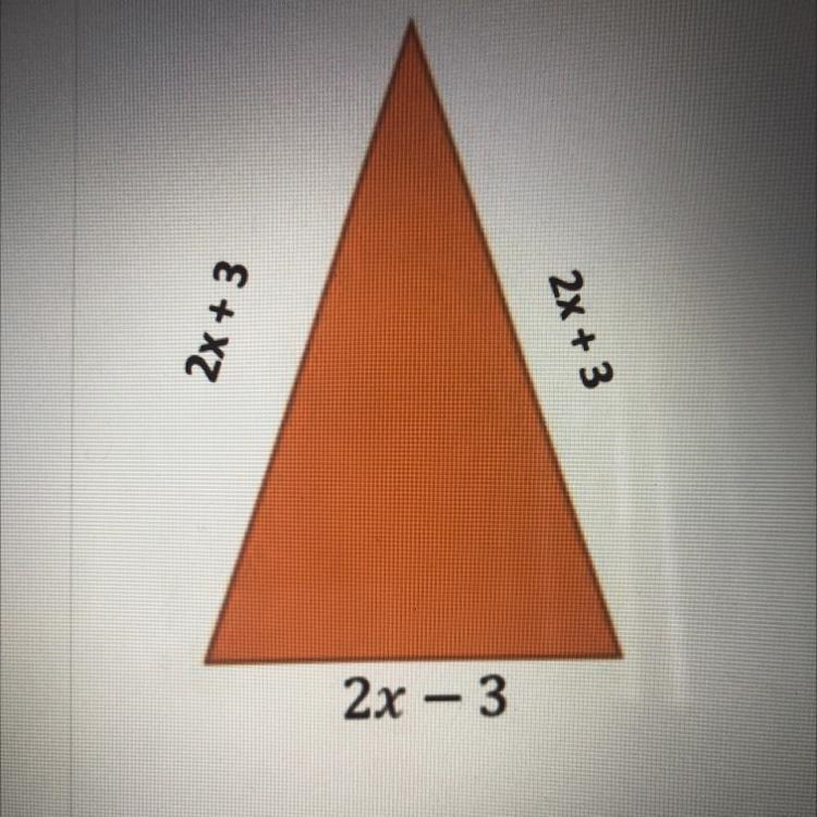 The sides of an isosceles triangle are labeled, in inches, in the triangle below. Theperimeter-example-1