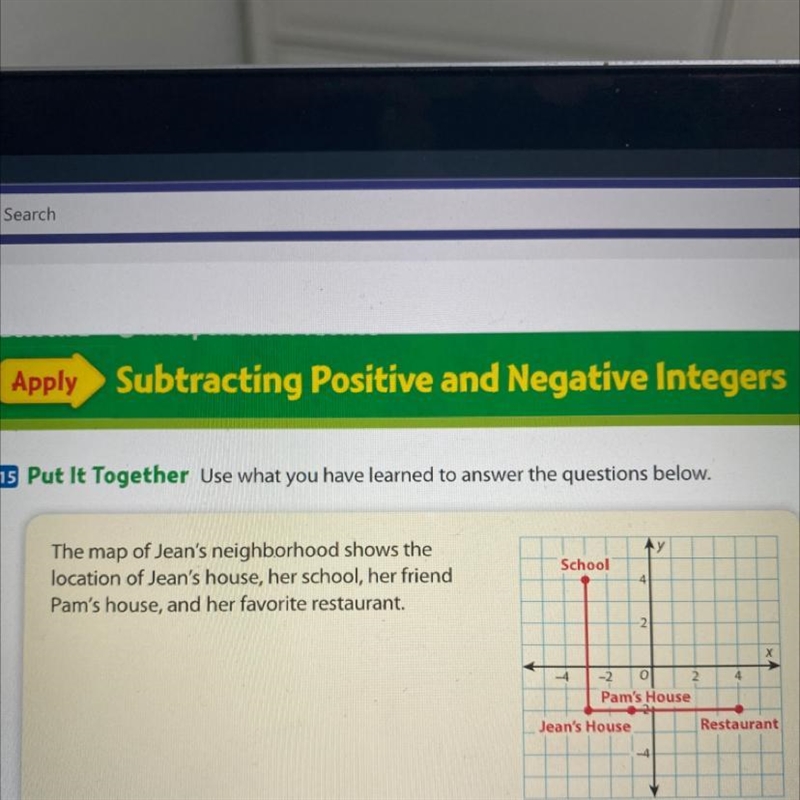 Refer to the map above. What coordinates do you subtract to find the distance from-example-1