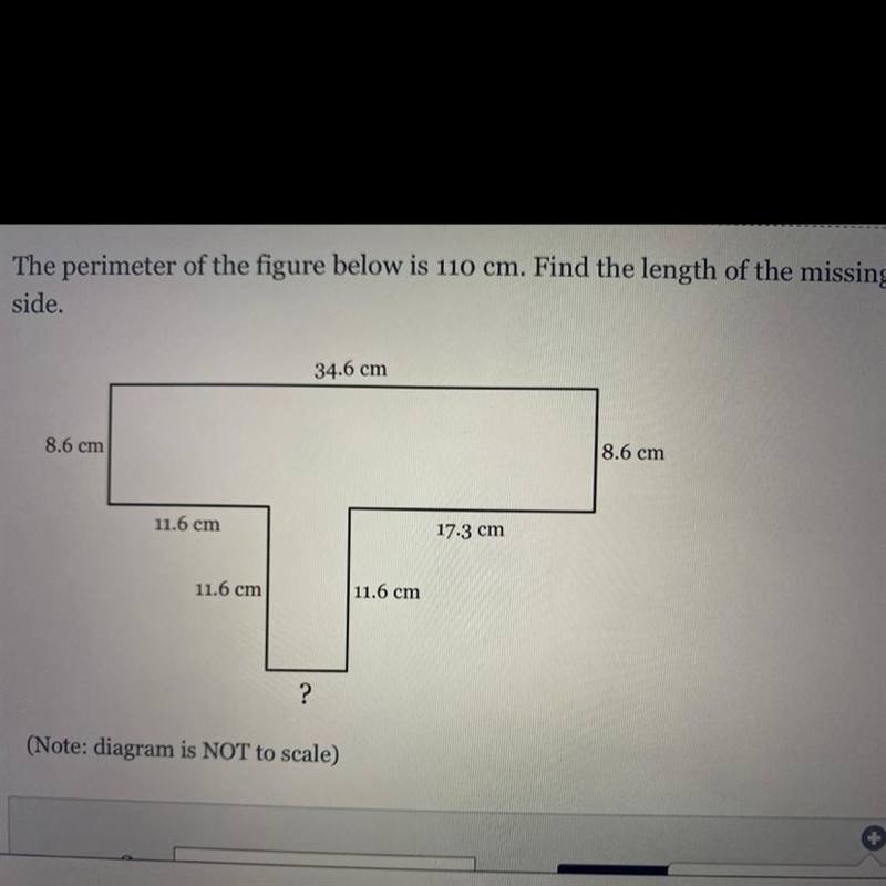 The perimeter of the figure below is 110 cm. Find the length of the missing side.-example-1