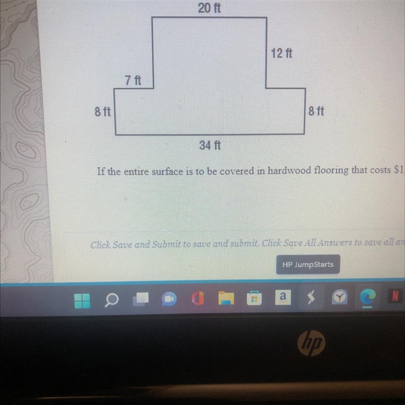 20 ft 12 ft 7 ft 8 ft 8 ft 34 ft If the entire surface is to be covered in hardwood-example-1