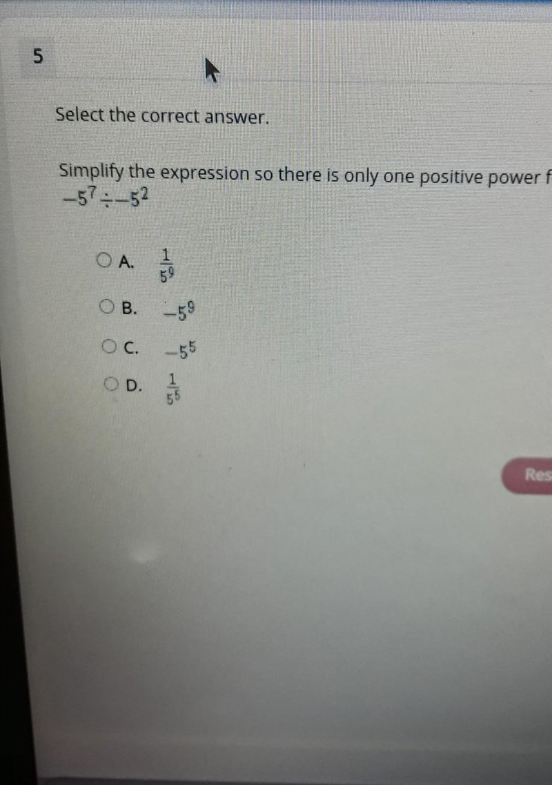 Simplify the expression so there is only one positive power for the base -5-example-1