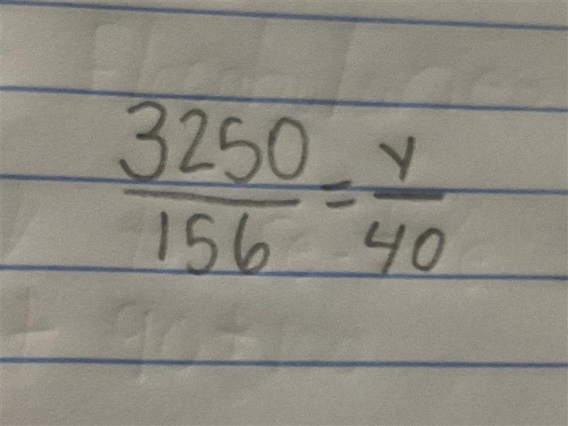 Solve: 3250/156 = y/40-example-1