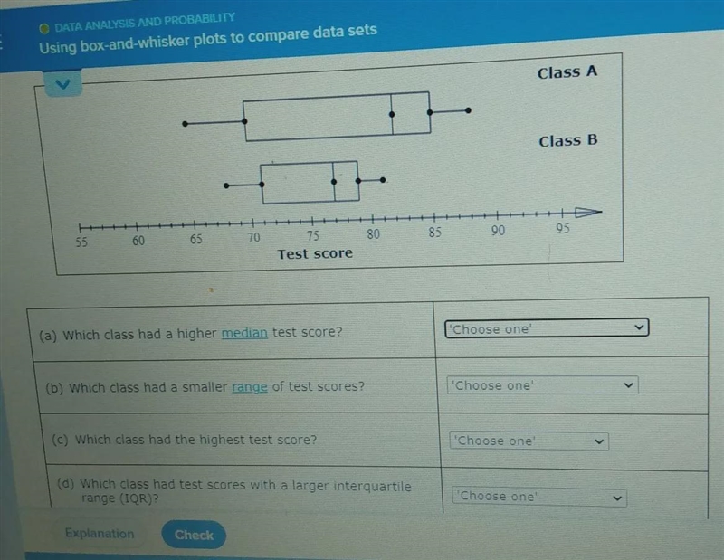 Two English classes with the same number of students took a final exam.the box and-example-1