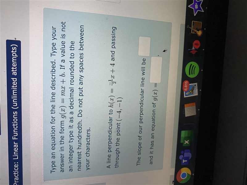 Type an equation for the line described. Type your answer in the form g(x)=mx+b. If-example-1