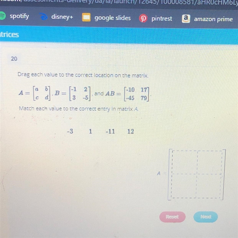 Match each value to the correct entry in matrix A.-example-1