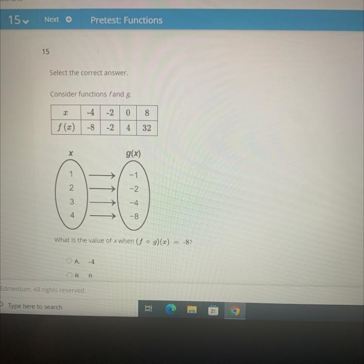 What is the value of x when (f o g)(x) =-8-example-1