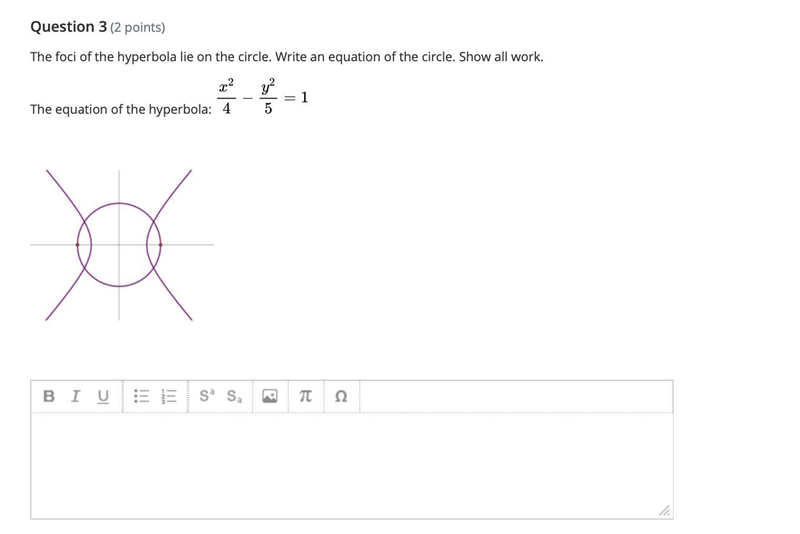 The foci of the hyperbola lie on the circle. Write an equation of the circle. Show-example-1