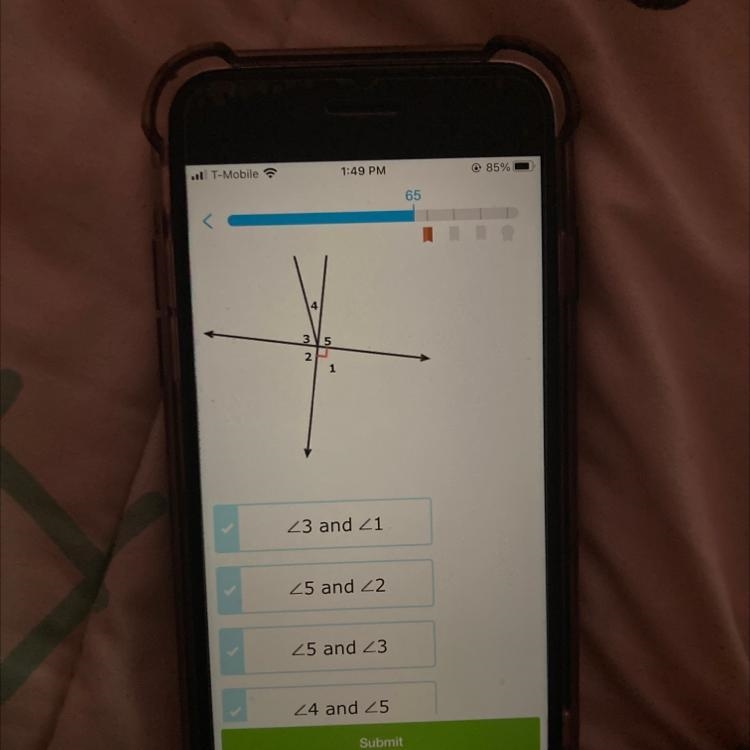 Which angles are supplementary to each other? Select all that apply. Please help I-example-1