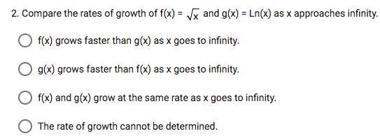 Relative rates of growth, graphing calculator required. Not that difficult but some-example-1