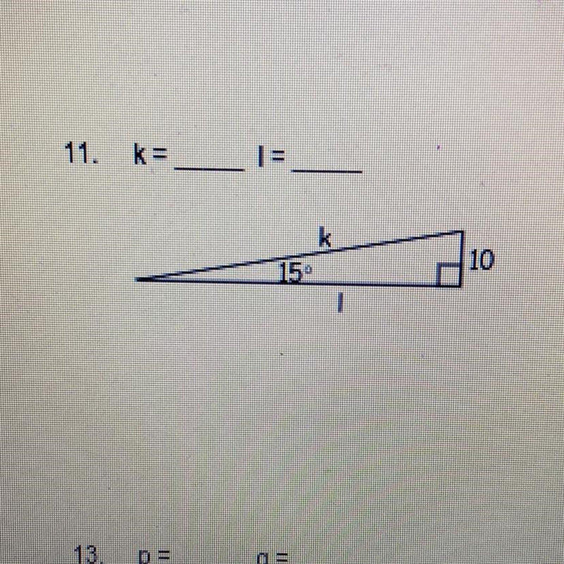 Find k and l using angles of elevation and depression-example-1