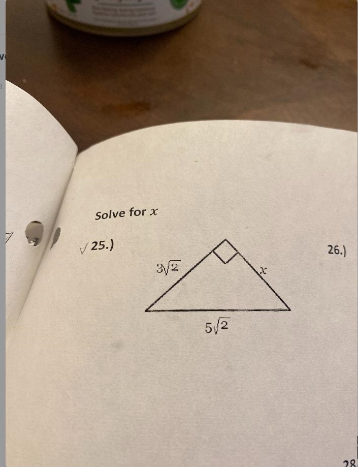 Triangle solve for x, 3square root 2 & 5square root 2-example-1