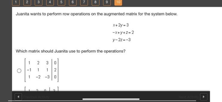 123456Previous Activity78910Juanita wants to perform row operations on the augmented-example-1