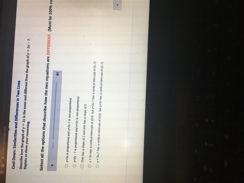 How do I describe the graph of y=2x is the same and different from the graph of y-example-1