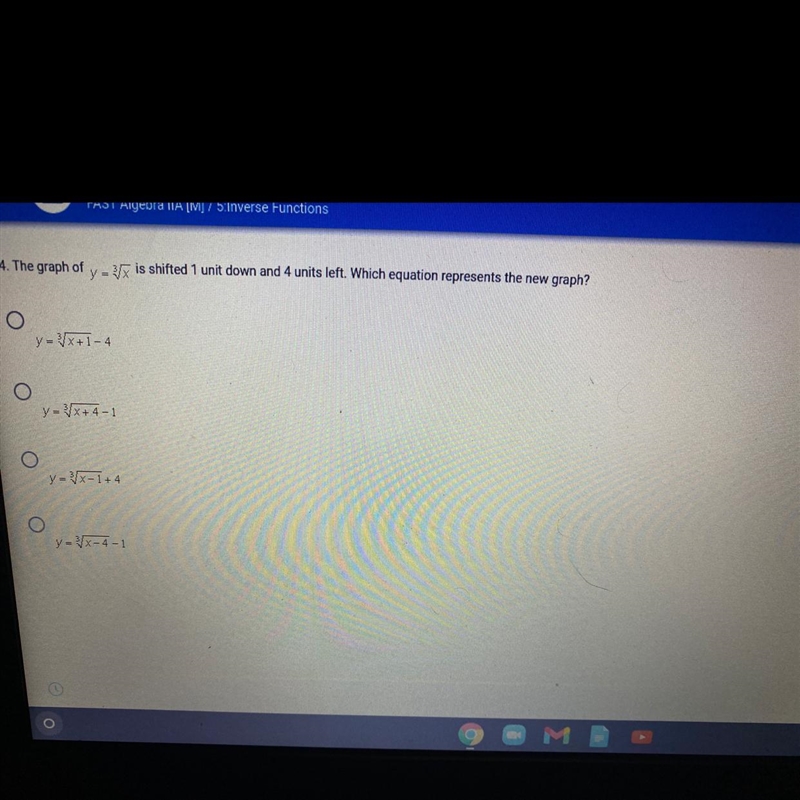 The graph is shifted 1 unit down and 4 units left-example-1