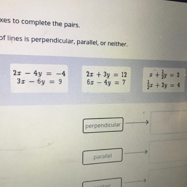 Determine whether each pair of lined is perpendicular parallel or neither-example-1