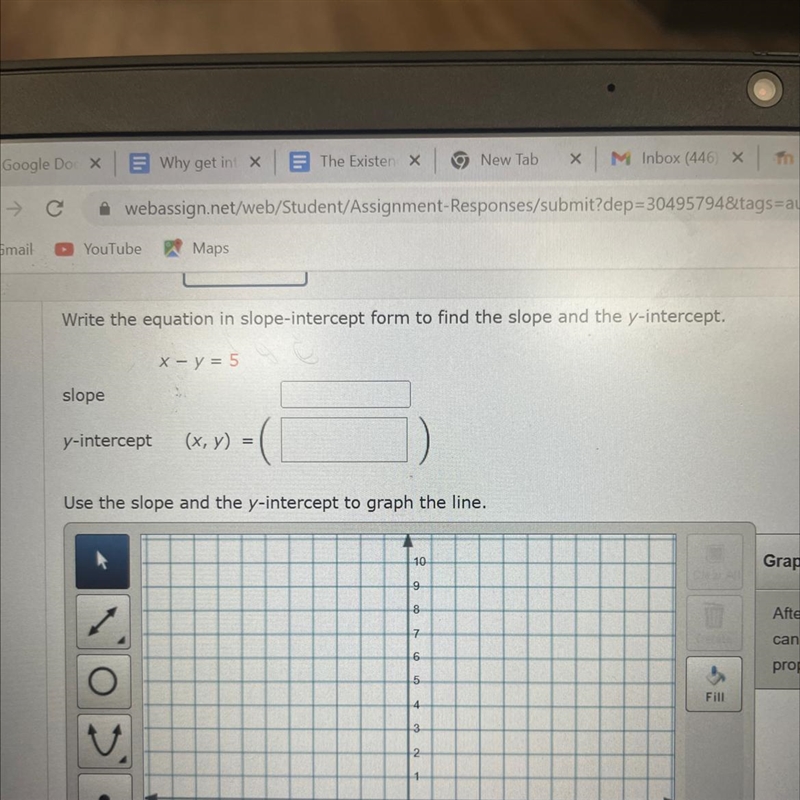 Write the equation in slope intercept form to find slope and y-intercept PLEASE I-example-1