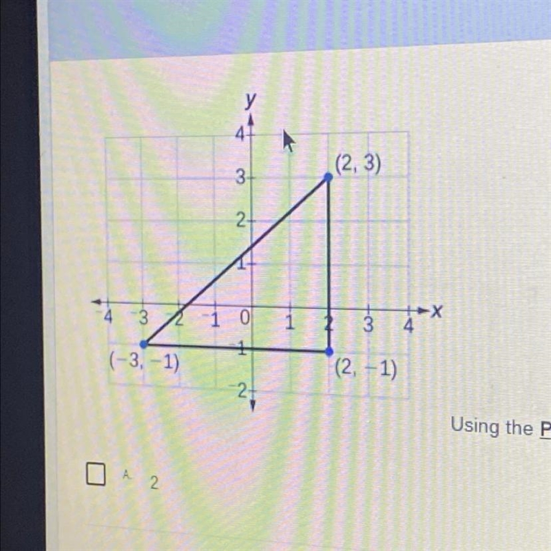 Using the Pythagorean Theorem, find the side lengths of the triangle above. Choose-example-1