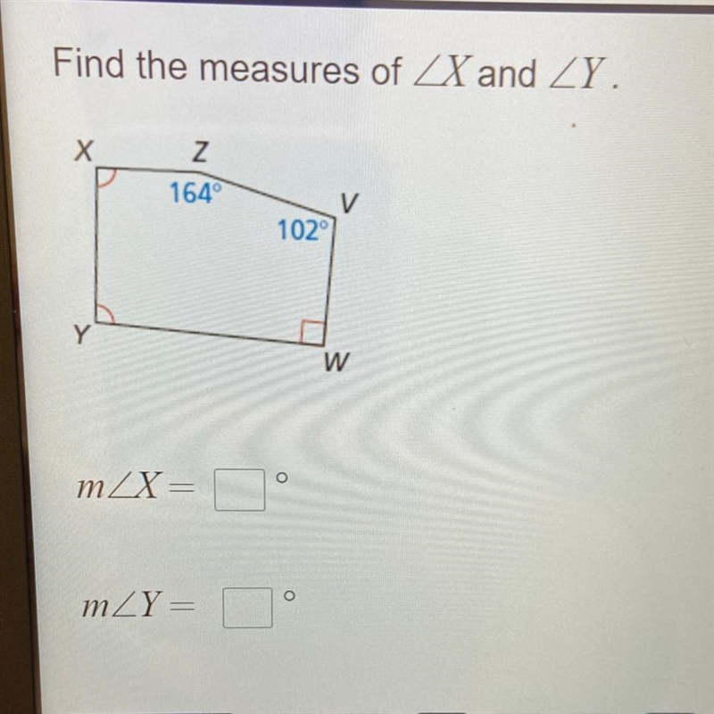 Find the measures of angle x and angle y-example-1