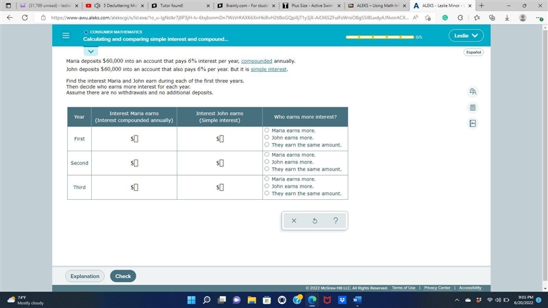 Maria deposits $60000 into an account that pays 6% interest per year, compounded annually-example-1