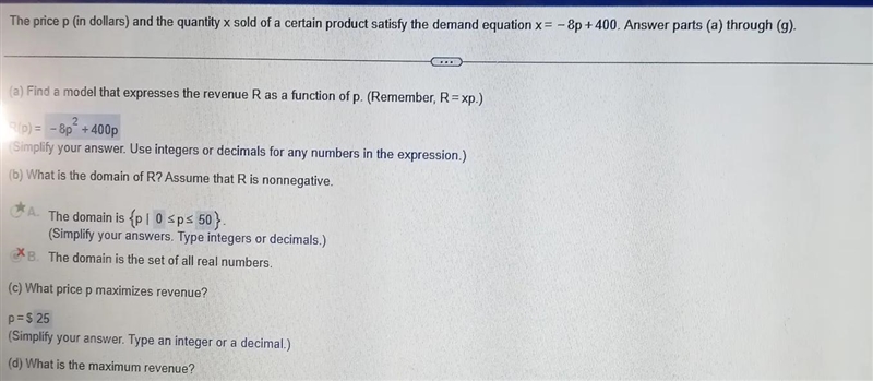 Part g: what price should the company charge to earn at least $4032 in revenue?-example-2