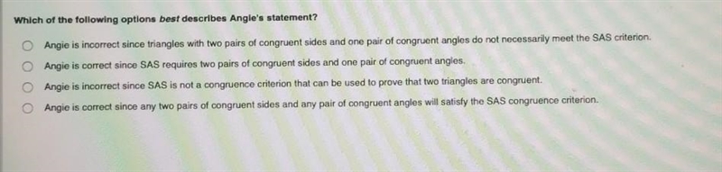 "given two triangles, if two pairs of corresponding angles are congruent then-example-1