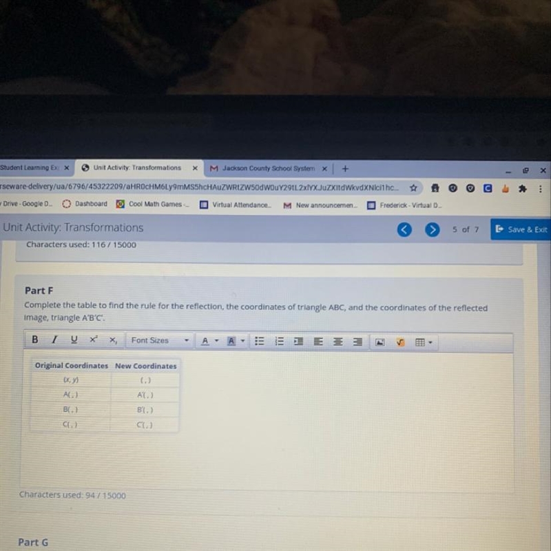 Save & ExitPart FComplete the table to find the rule for the reflection, the coordinates-example-1