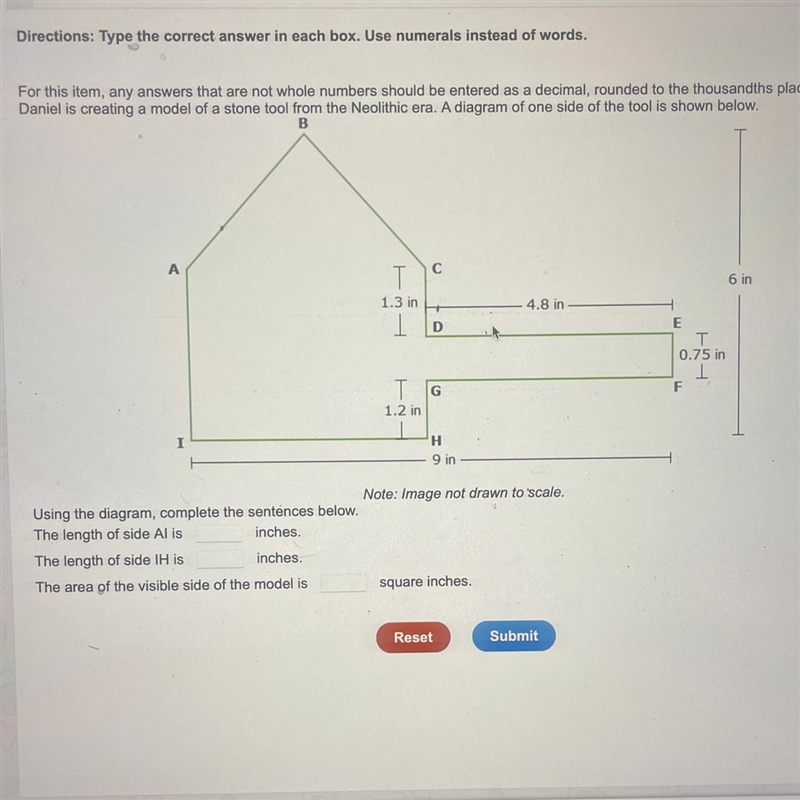 The length of side AI is? The length side of IH is? The area of the visible side of-example-1