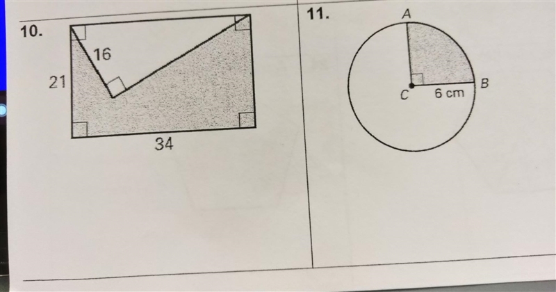 NO LINKS!!! #10 & 11. Find the shaded area figure shown. SHOW WORK PLEASE!! ​-example-1