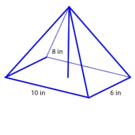 Find the volume of the rectangular pyramid. A) 480 in^3B) 160 in^3C) 1,440 in^3D) 48 in-example-1