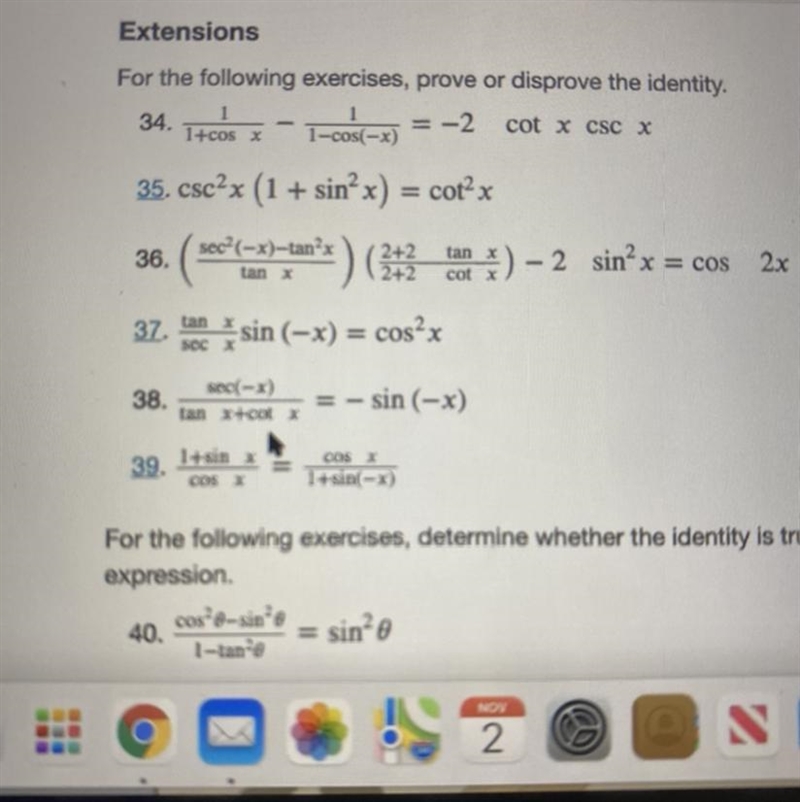 I need help with 35 prove or disprove the identity-example-1