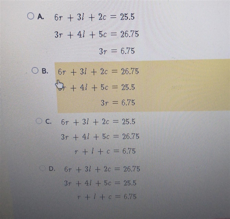 Select the correct answer. The total cost of a flower bouquet depends on the types-example-1