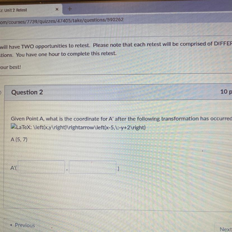 Given Point A, what is the coordinate for A' after the following transformation has-example-1