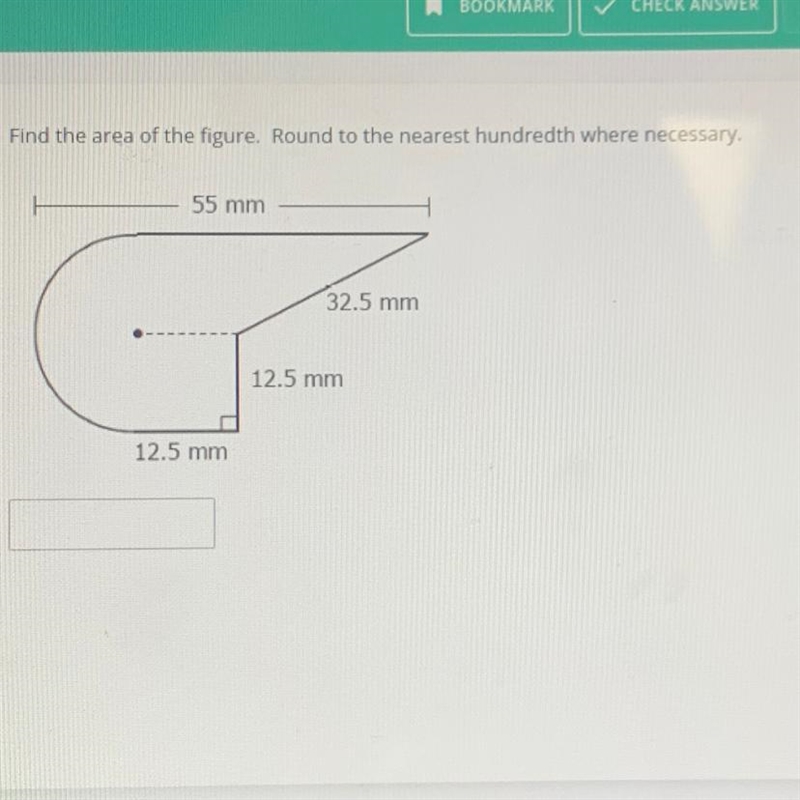 Find the area of the figure. Round to the nearest hundredth where necessary. 55 mm-example-1