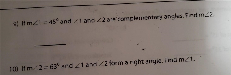 9) If m/1 = 45° and 21 and 22 are complementary angles. Find m22.​-example-1