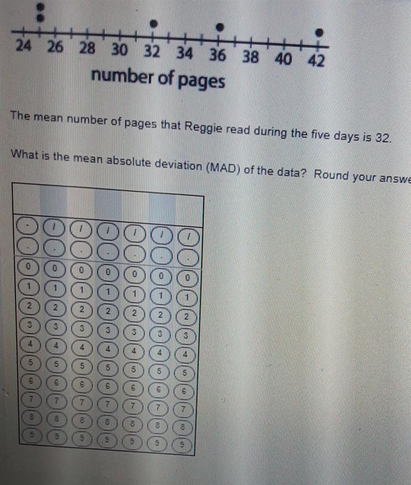 Reggie recorded the number of pages he read each day for five days.!!ROUND YOUR ANSWER-example-1