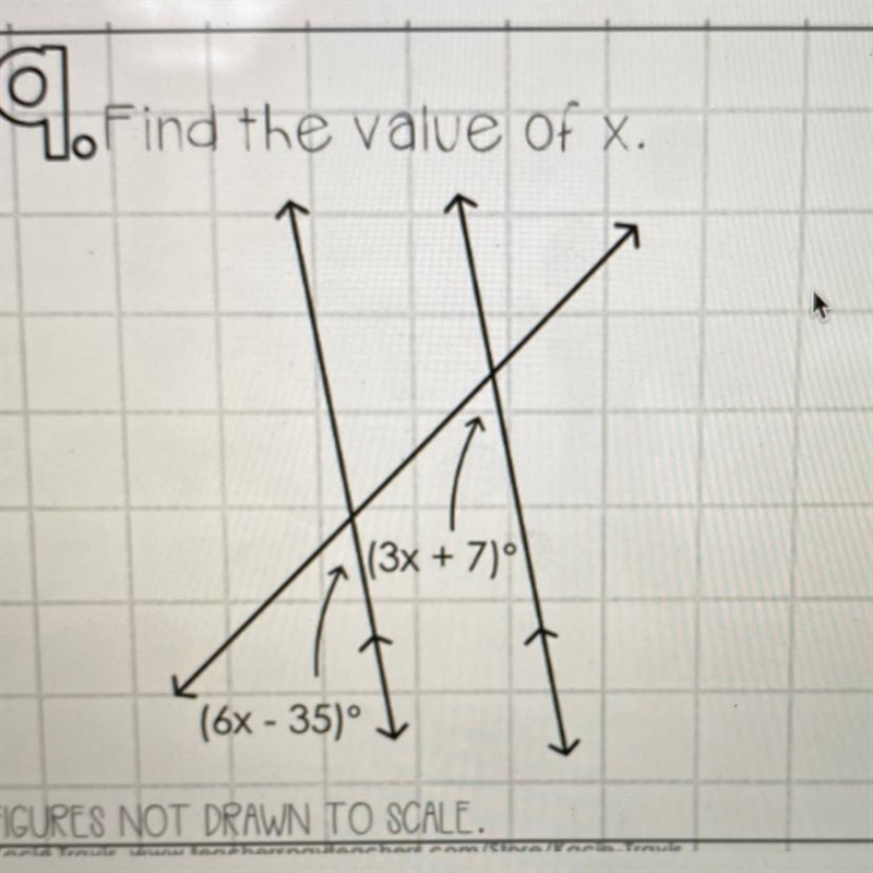 Find the value of x. (6x - 35)° (3x + 7)°-example-1