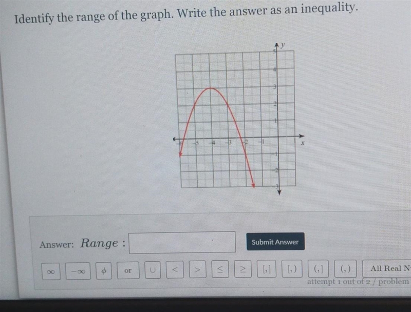 Identify the range of the graph. Write the answer as an inequality-example-1