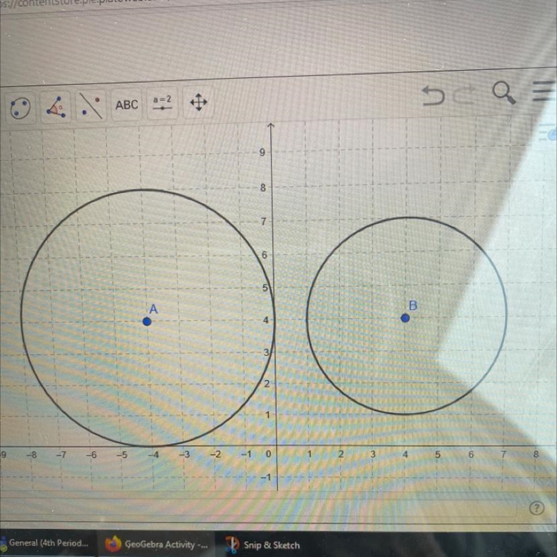 Write a sequence of dilations and translations that maps circle B onto circle A-example-1