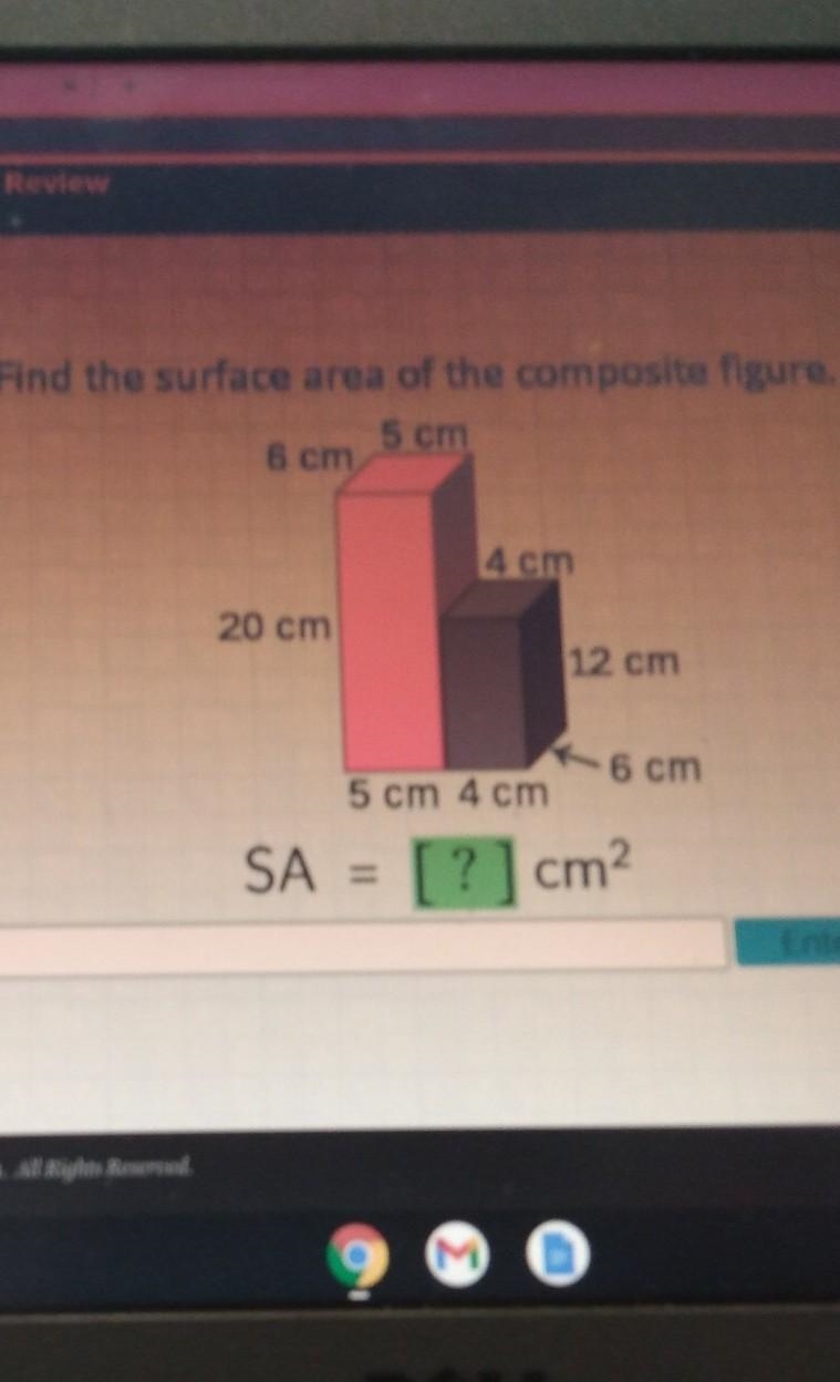 Find the surface area of the composite figure. 5 cm 6 cm 4 cm 20 cm 12 cm 6 cm 5 cm-example-1