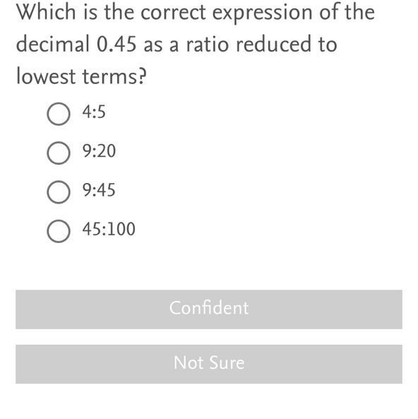 Which is the correct expression of thedecimal 0.45 as a ratio reduced tolowest terms-example-1