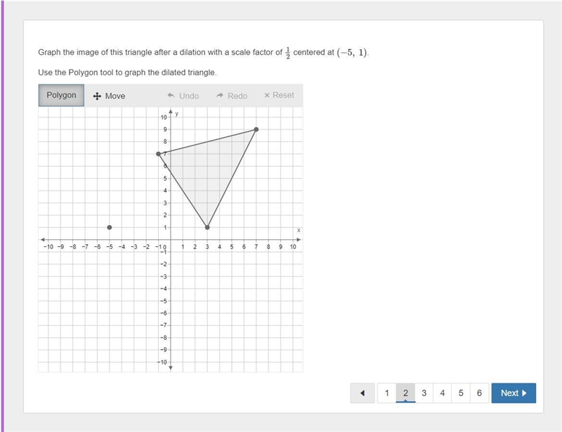 Graph the image of this triangle after a dilation with a scale factor of 1/2 centered-example-1