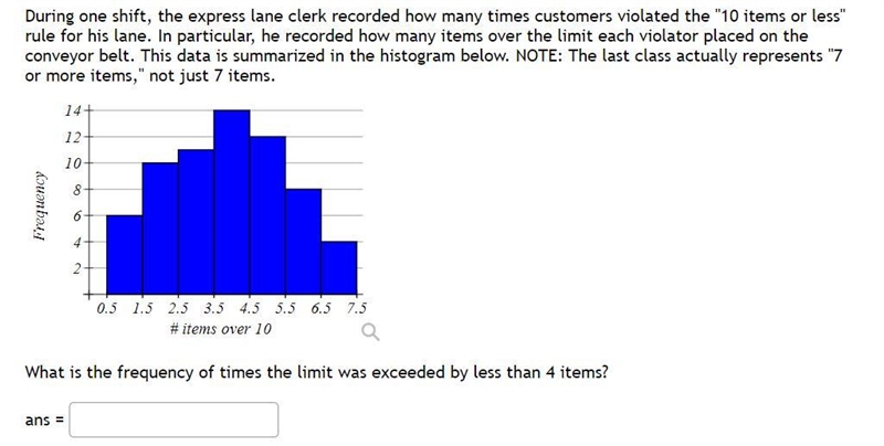 During one shift, the express lane clerk recorded how many times customers violated-example-1