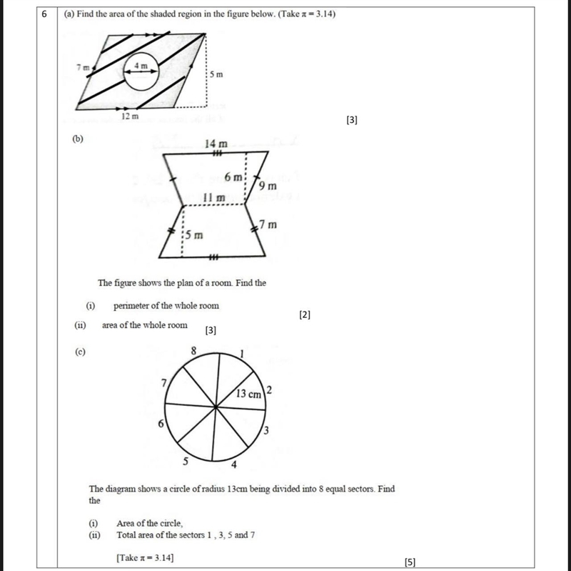 (a) Find the area of the shaded region in the figure below. (Take a = 3.14) 4 m 5 m-example-1